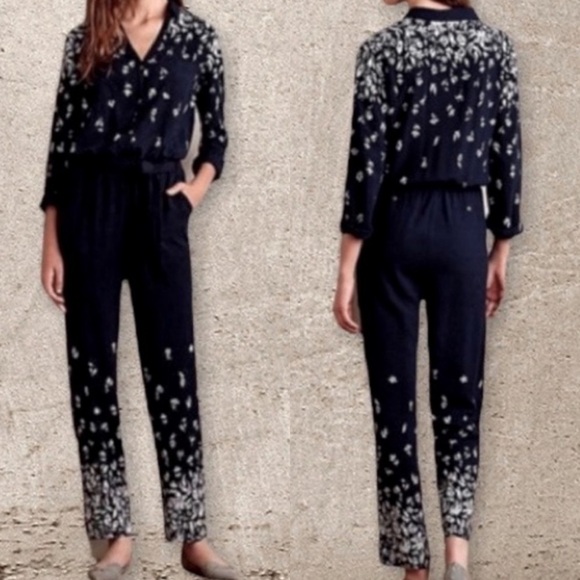Anthropologie Pants - Anthropologie Lilka Lakeshore Navy Floral Jumpsuit SIZE XS